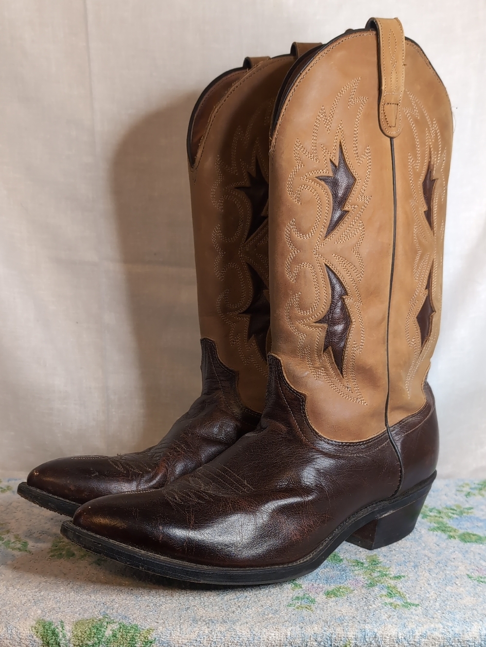 Vint. J. Chisholm Brown Leather Western Cowboy boots mens 12EE (WIDE)